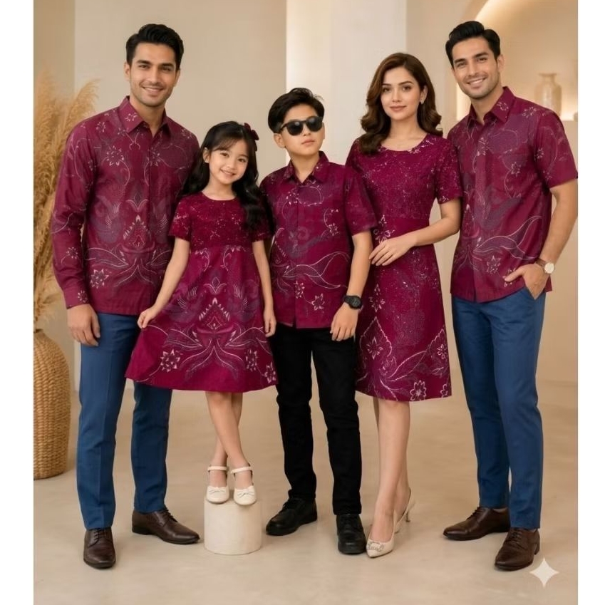 Atasan Baju Batik Couple Keluarga Kemeja Lengan Panjang Hem Dress Brokat Baju Raya Sekolah Natal Pes