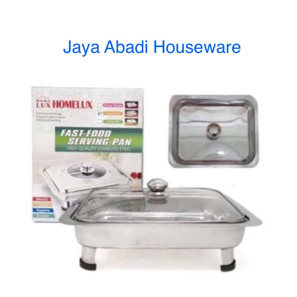 Tempat Prasmanan Persegi Panjang Dan  Kaki Pendek / Panstove Chafing Dish Homelux Stenlis Steel Tutu