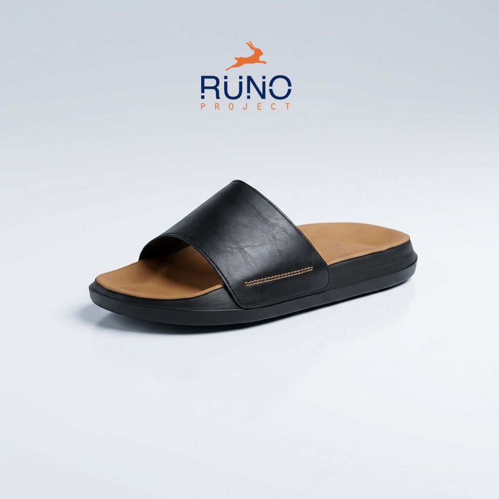 Basic Slides Leather Series 01 Runo Project - Sandal Slide Pria - Slip On Slop Cowok