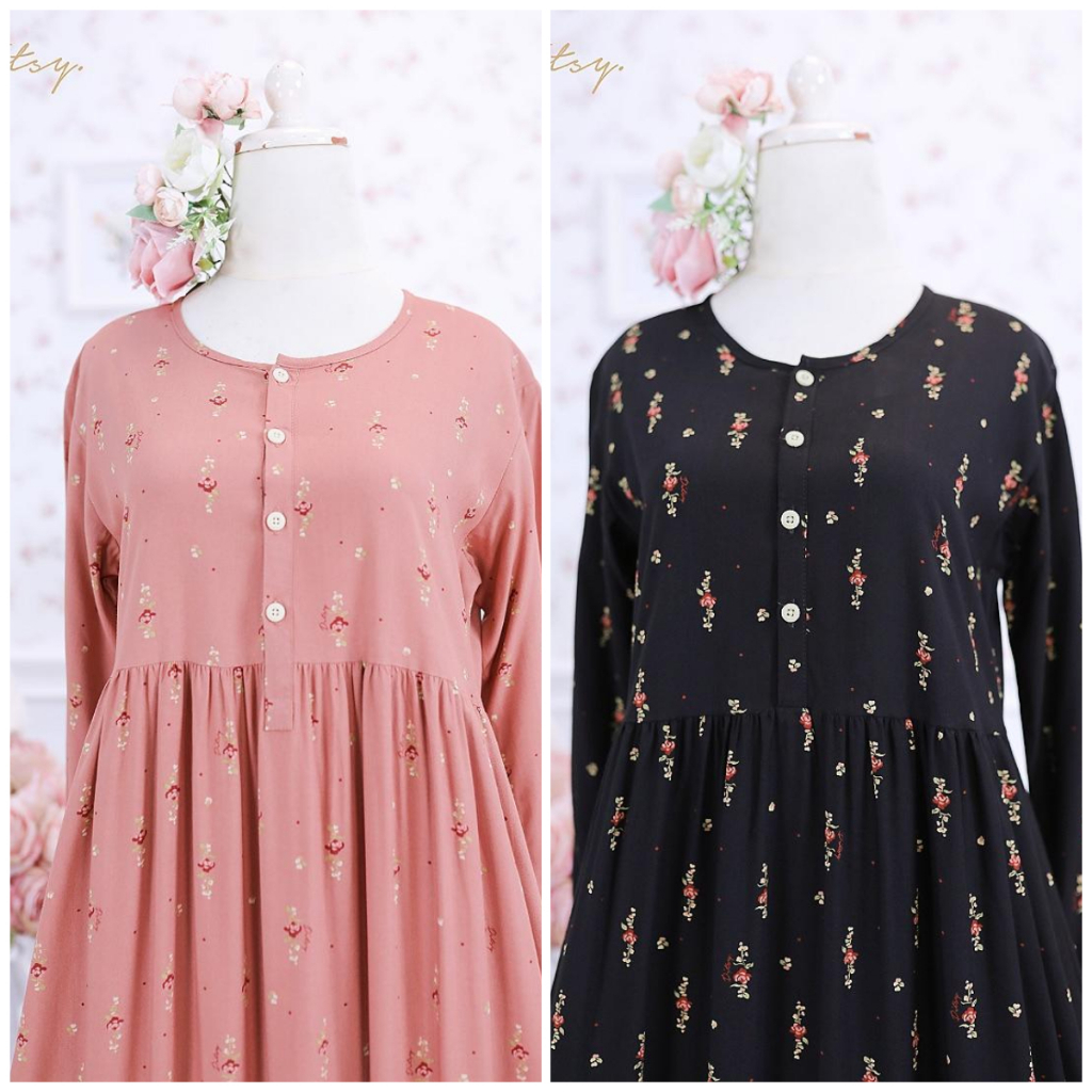 11. Ditsy NightgownGamis Musslimah size M L XL : Laynira Peachy, Laynira Black