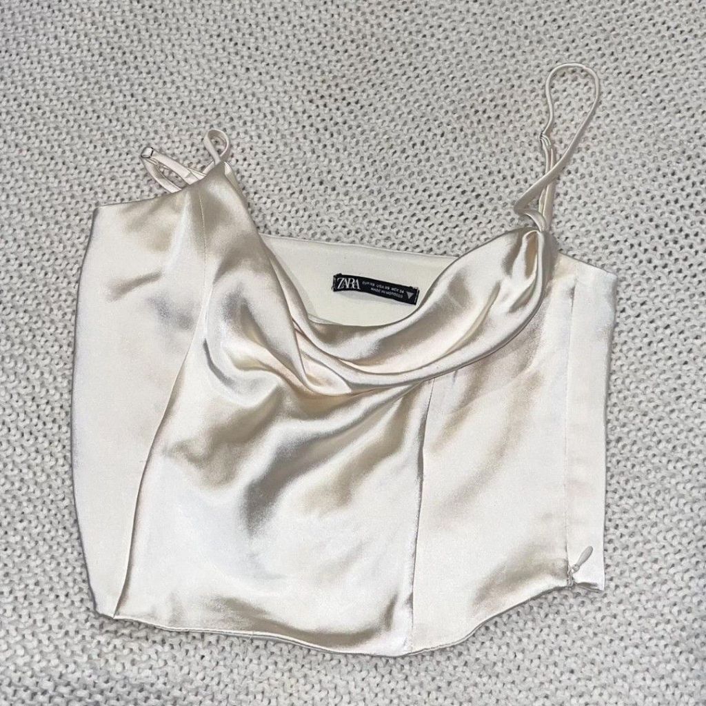 PRELOVED ZARA Corset Top Satin Effect Cowl Neck Fitted Crop