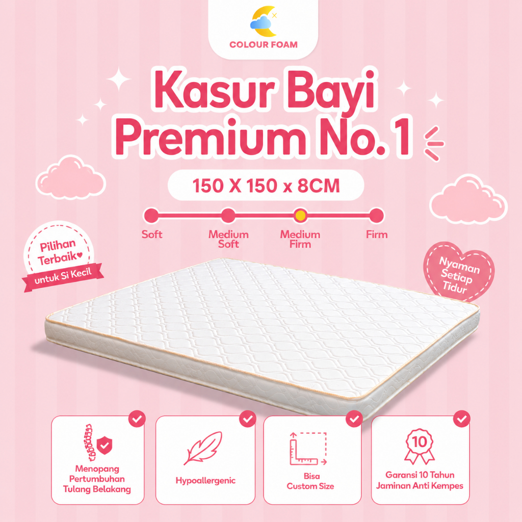 Kasur Bayi Premium Colour Foam 150x150x8 - Matras Bayi - Lumba Playground