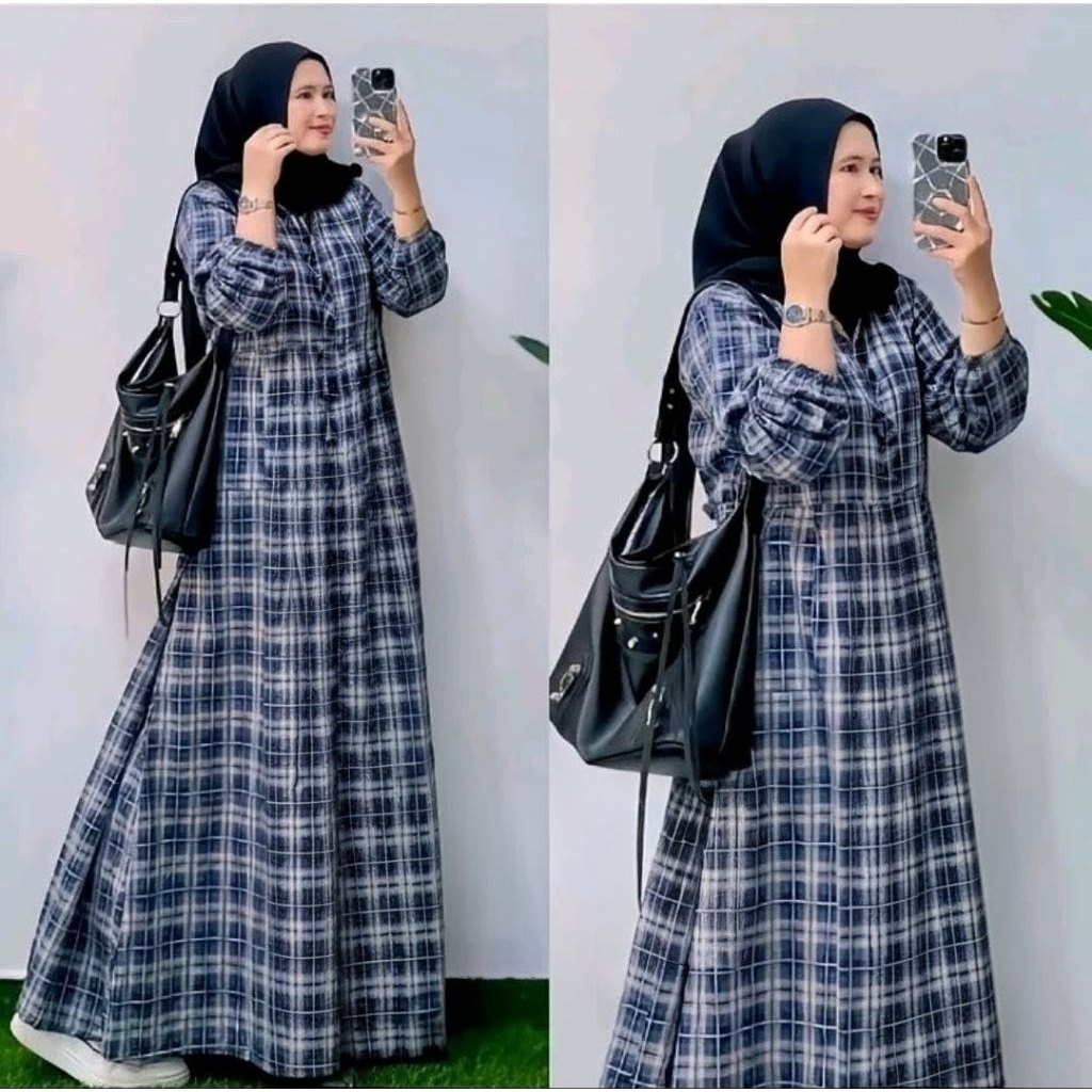 //GARANSI HARGA TERBAIK // Dijamin lebih Mura Gamis kotak kotak jumbo wanita masa kini VIRAL