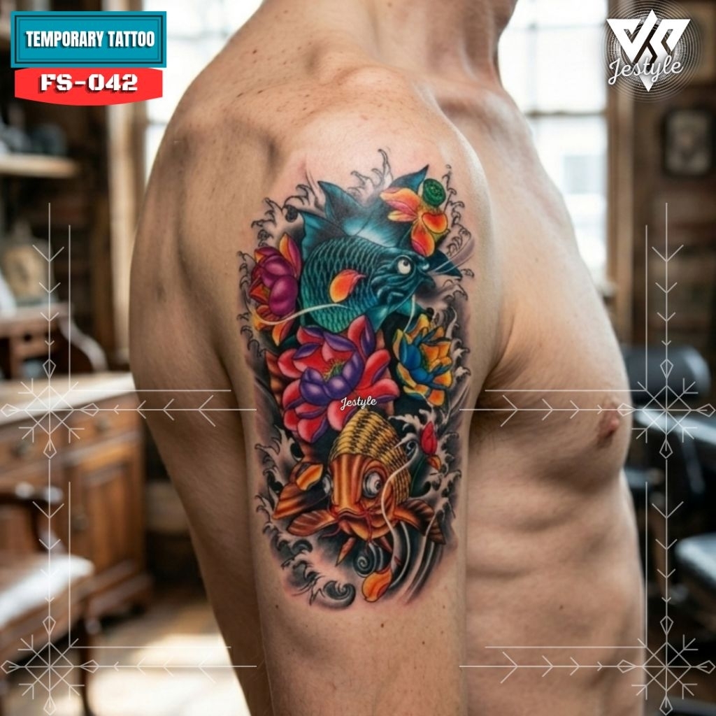 [HB-042] Tato Temporer Temporary Tattoo ikan koi Tahan air Pria dan Wanita