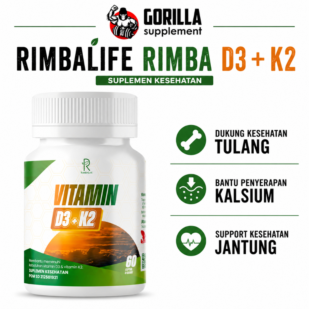 Rimbalife Vitamin D3K2 400 IU 120 mcg 60 Tablet BPOM & HALAL