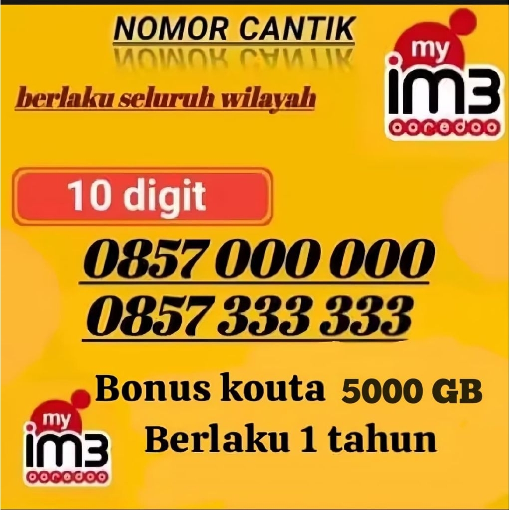PROMO SPESIAL KARTU INDOSAT IM3 10 DIGIT DENGAN NOMOR CANTIK BONUS KUOTA 5000GB 360 HARI BISA DIGUNA