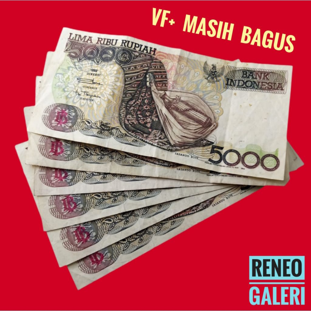 VF+ Asli 5000 Rupiah Sasando rote tahun 1992 Rp 5.000 uang kertas kuno duit jadul lawas lama antik o
