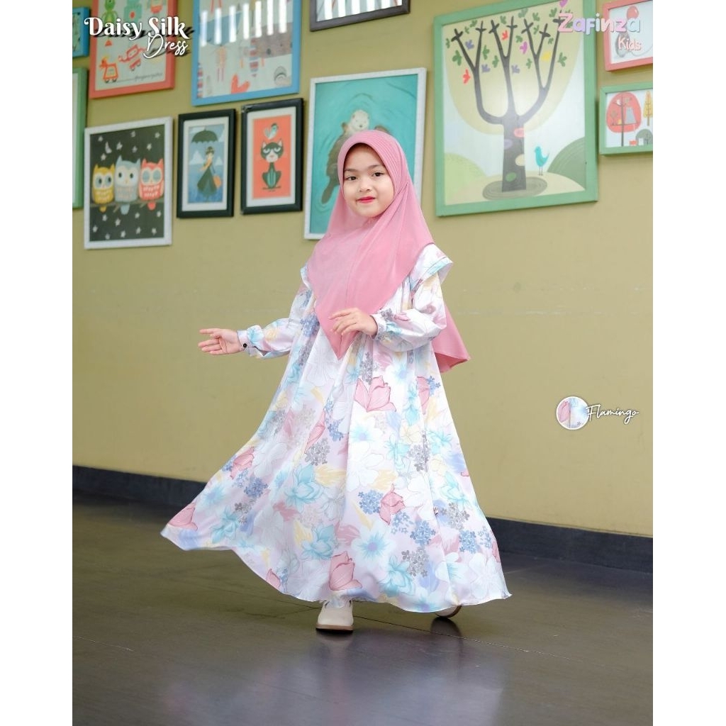 Zafinza Daisy Silk Gamis Kids Premium Set Hijab Daisy Silk by Zafinza