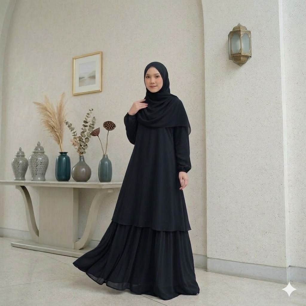Ceruty Babydoll gamis malaysia remaja dewasa dobel layer full puring LD100 - LD130