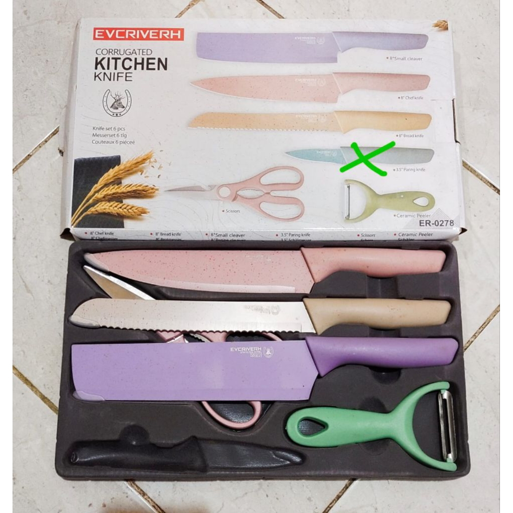Pisau dapur set EVCRIVERH stainless knife anti lengket isi 5 pcs/ Pisau Dapur Set 5 in 1 EVCRIVERH