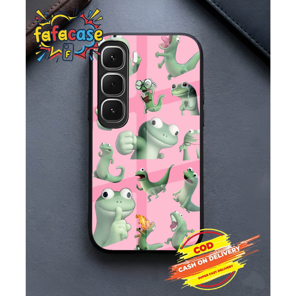 Case HP Glossy  Motif (lizard) Kadal Kartun Lucu Warna Hijau Kuning Desain Unik