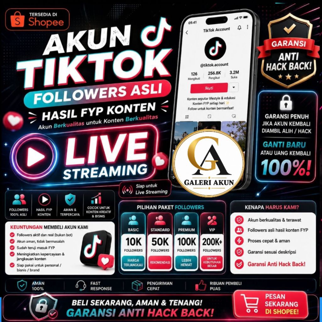 Jual Akun Tiktok live Follower anorganik Hasil Fyp Konten