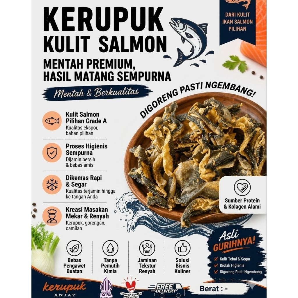 kerupuk kulit ikan salmon lokal mentah