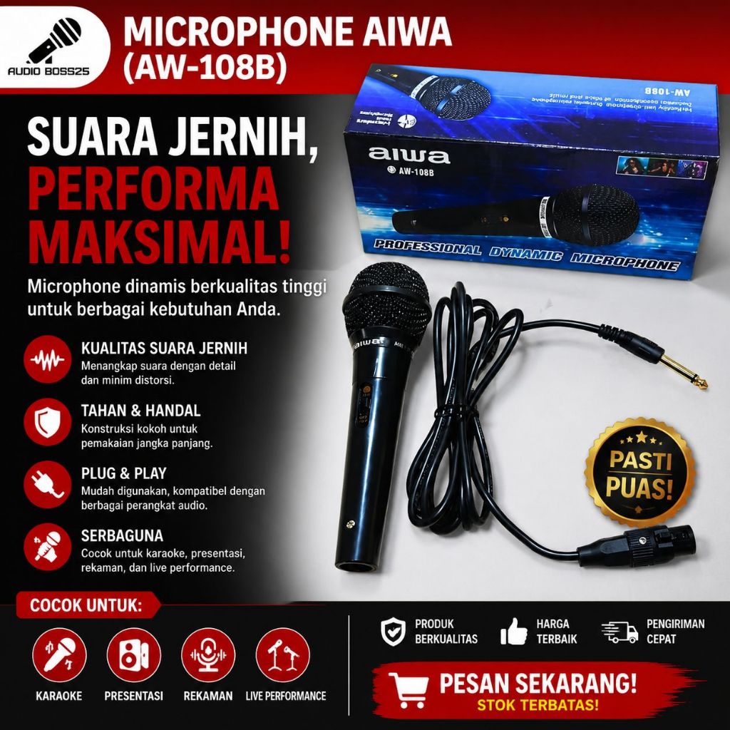 Audio Boss Microphone Kabel AIWA AW-108B / Microphone Genggam AIWA AW-108B / Microphone AIWA AW-108B