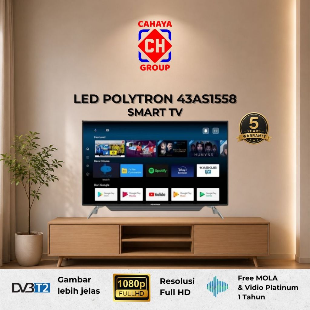 Polytron LED TV PLD 43AS1558 Smart TV 43 Inch Resolusi Full HD Akses Youtube Netflix