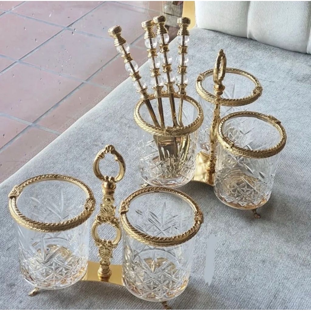Tempat Sendok Turki Gold Silver Tempat Sendok Vintage Antik Tempat Sendok Gold Kristal 2 in 1