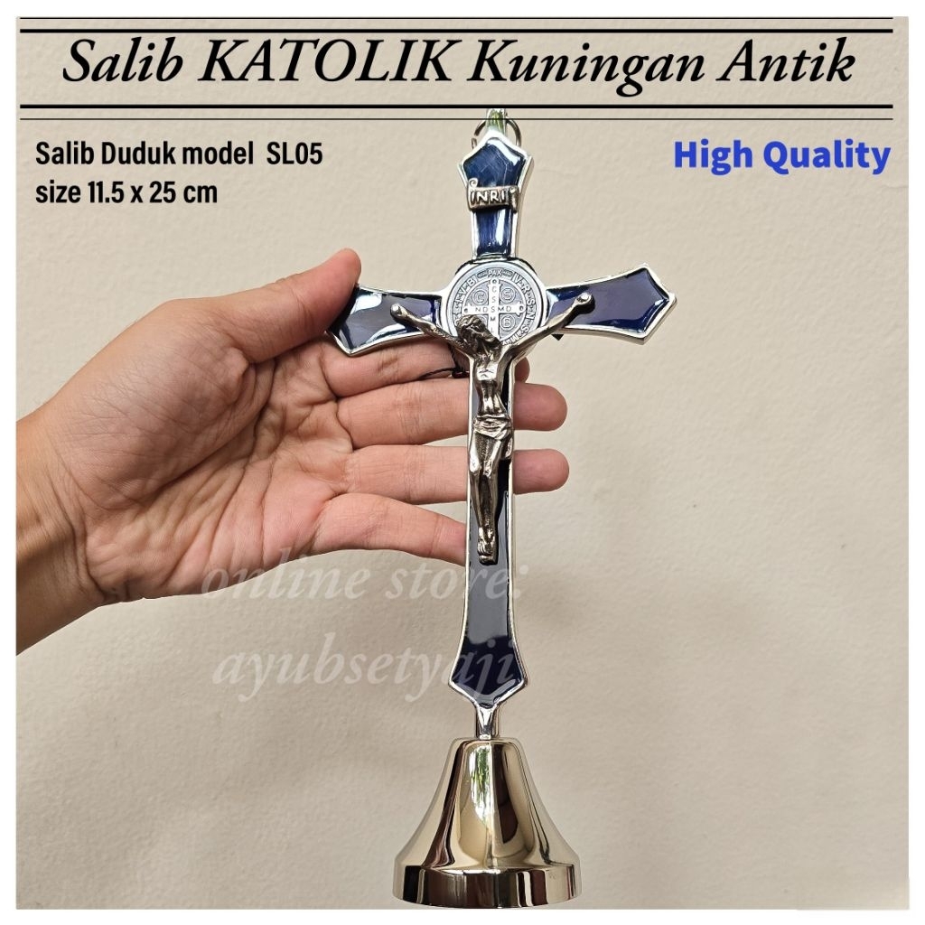 Salib Katolik Kuningan Salib Gereja model SL05 Salib Duduk Salib Kristen Salib Meja Katolik Ukir Sal