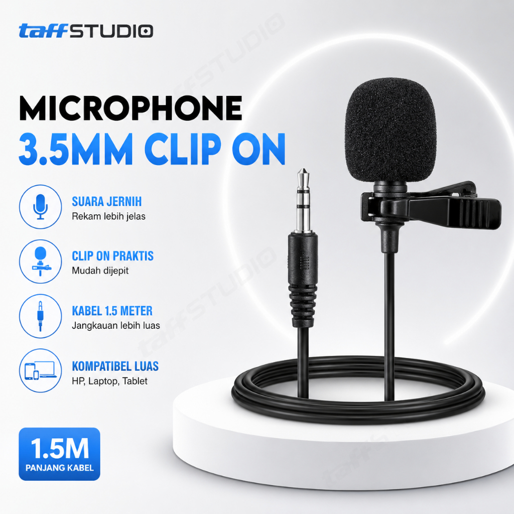 TaffSTUDIO 3.5mm Microphone Clip for Smartphone Laptop Tablet 1.5M - SR-503 Mikrofon Kabel Mik Klip 