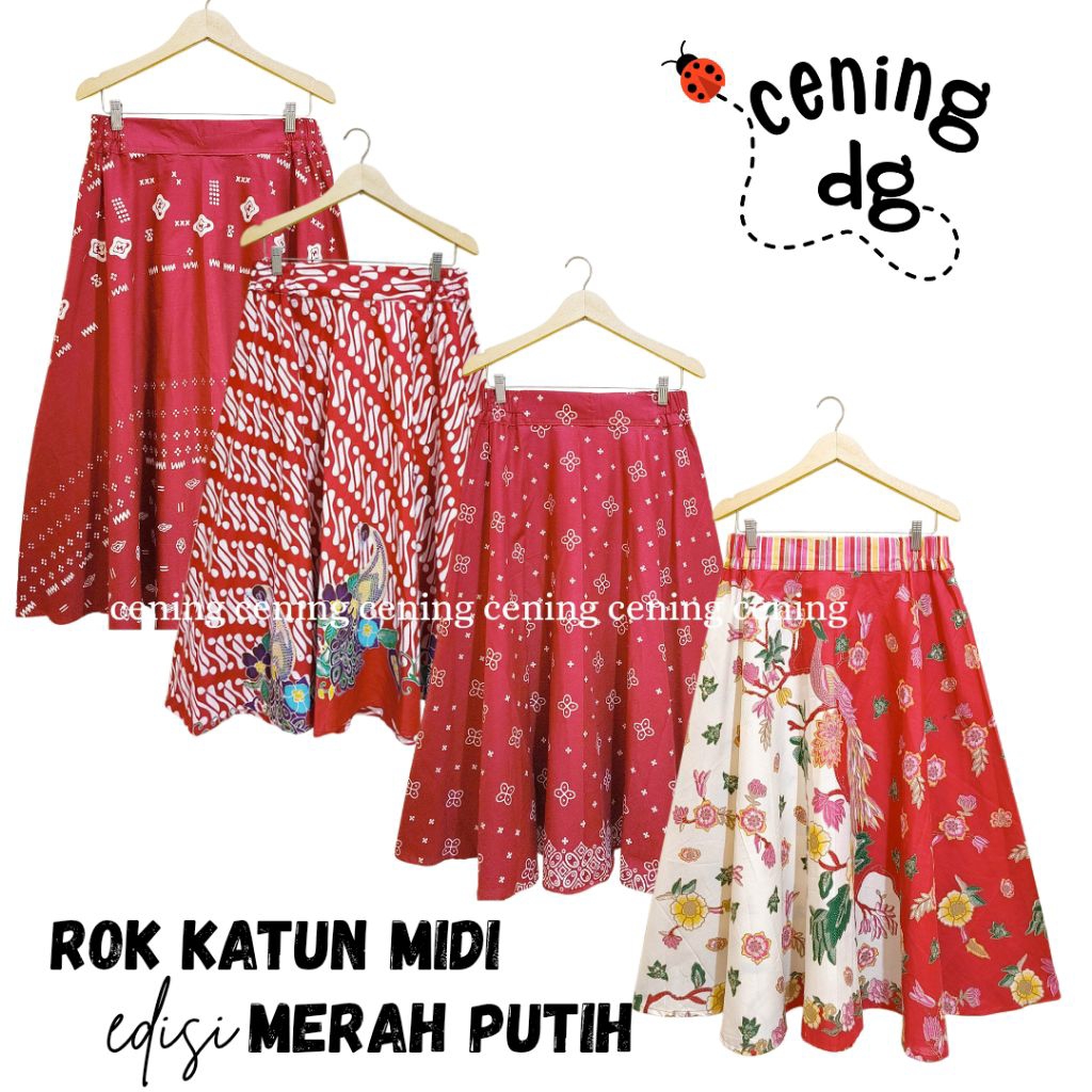 rok batik merah putih bahan katun midi payung panjang 85cm • cening grosir solo