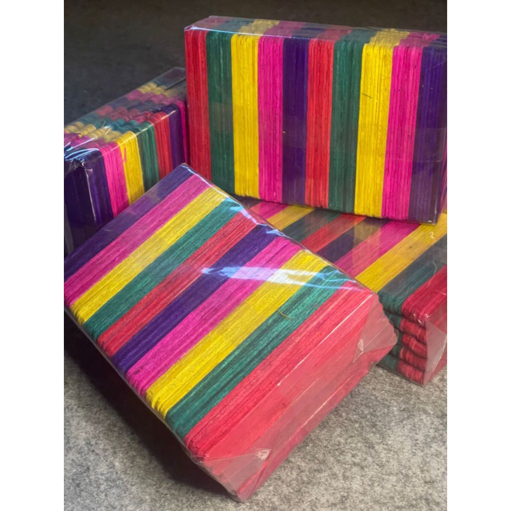 (500 PCS)STIK KAYU WARNA WARNI/STIK ES KRIM WARNA/STIK KAYU PREMIUM/STIK KAYU PRAKARYA