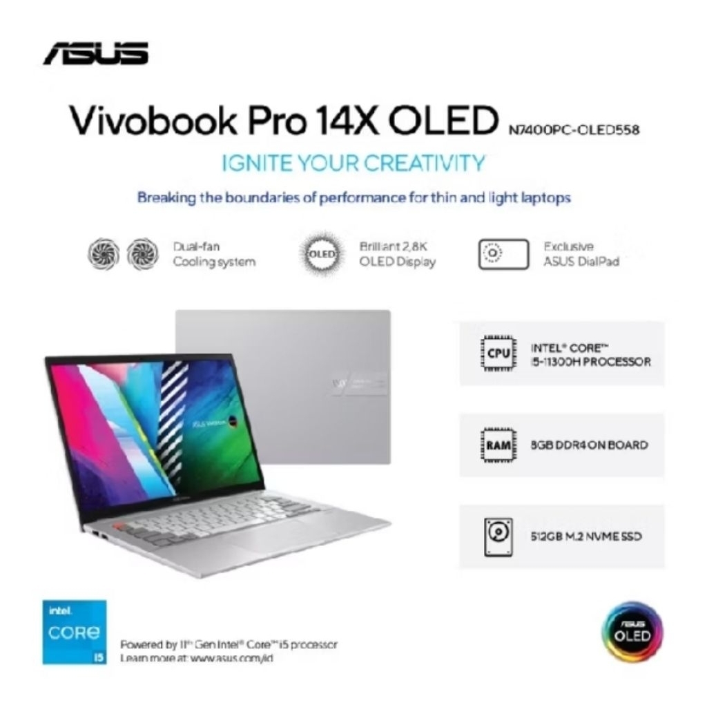 ASUS I5-RTX3050 VivoBook Pro 14X OLED N7400PC-OLED555/OLED558 (Intel Core i5-11300H/8gb/512 SSD/RTX3