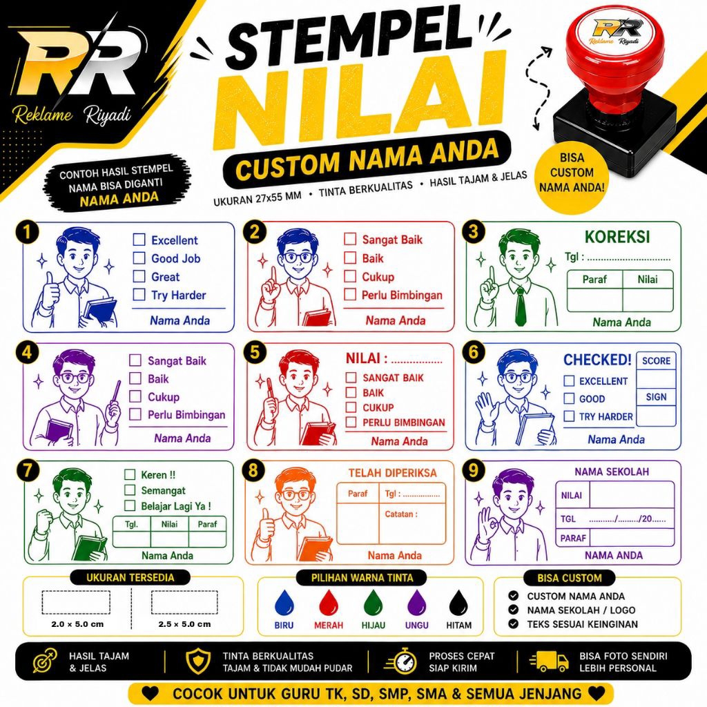 Stempel Nilai Guru Custom Nama | Stempel Penilaian Guru | Stempel Koreksi Sekolah | Custom Nama & Se