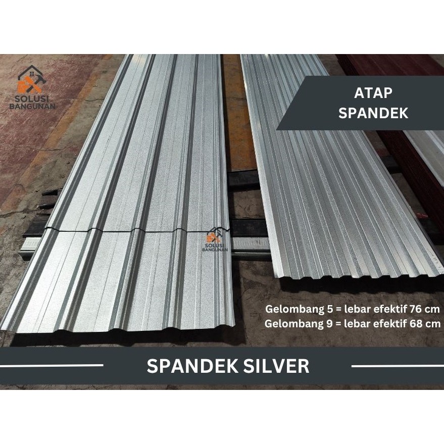 Atap spandek galvalum warna silver 5 gelombang dan 9 gelombang