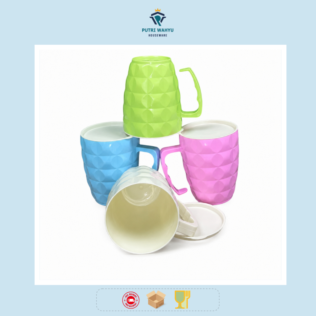 Mug Plastik 500ml Warna Pastel / Gelas Plastik Foodgrade Cantik Dengan Tutup dan Handle