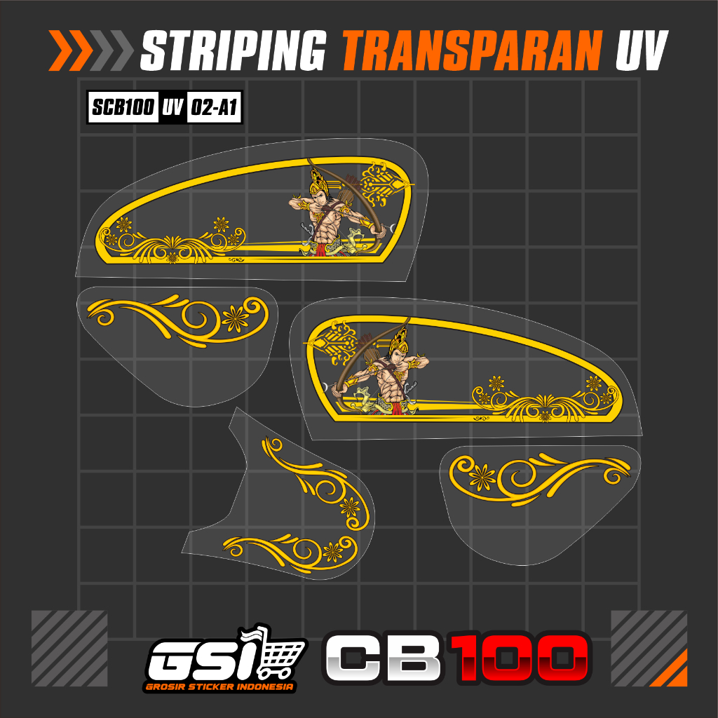 STIKER STRIPING TRANSPARAN UV CB 100 MOTIF WAYANG - STIKER STRIPING CB 100 SUDAH DICUTTING SIAP PASA