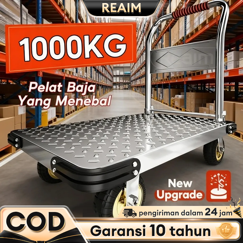 Troli Barang Lipat troli lipat portable Besi 1000kg roda troli 4 inch 5 inch gerobak