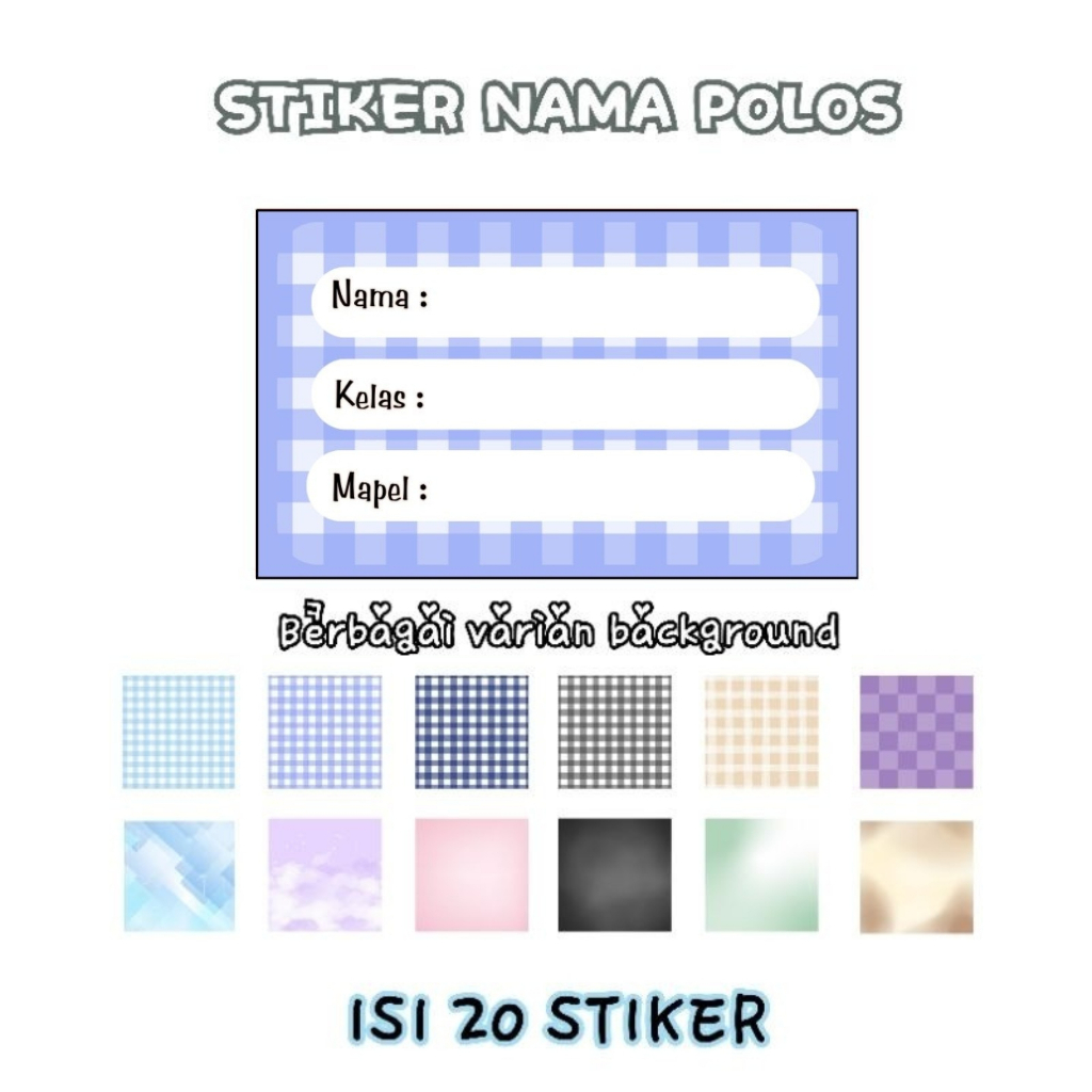 STIKER NAMA POLOS LABEL NAMA LABEL BUKU STIKER BUKU - ISI 20