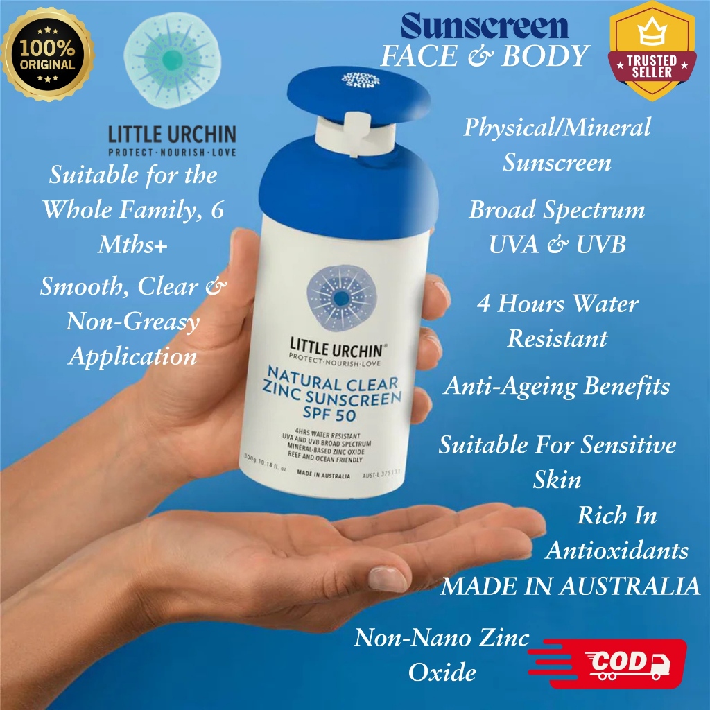 SUNSCREEN WAJAH & BADAN AUSTRALIA LITTLE URCHIN NATURAL CLEAR ZINC SPF 50 PR3LOVED ORIGINAL