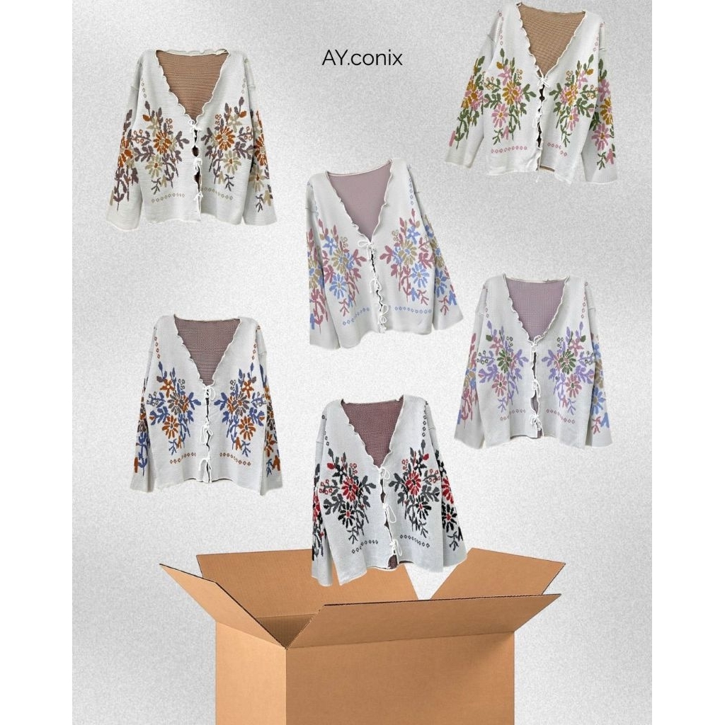 CARDIGAN BUNGA / Cardigan Rajut / Outer Wanita / Cardigan Floral / Outer Lucu / Cardigan Rajut Wanit