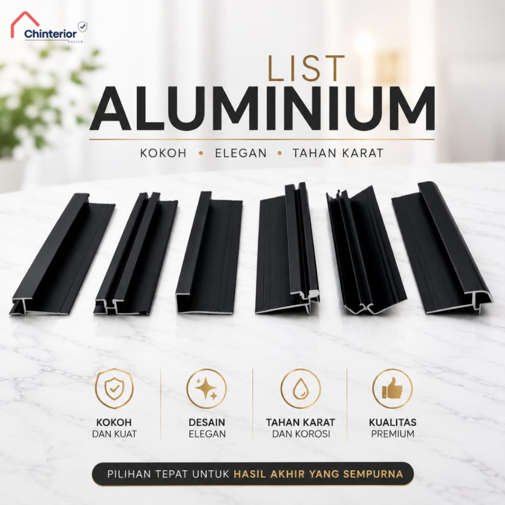 List Aluminium PVC Marmer Penutup Sambungan Frame Wallboard Finishing Aluminium