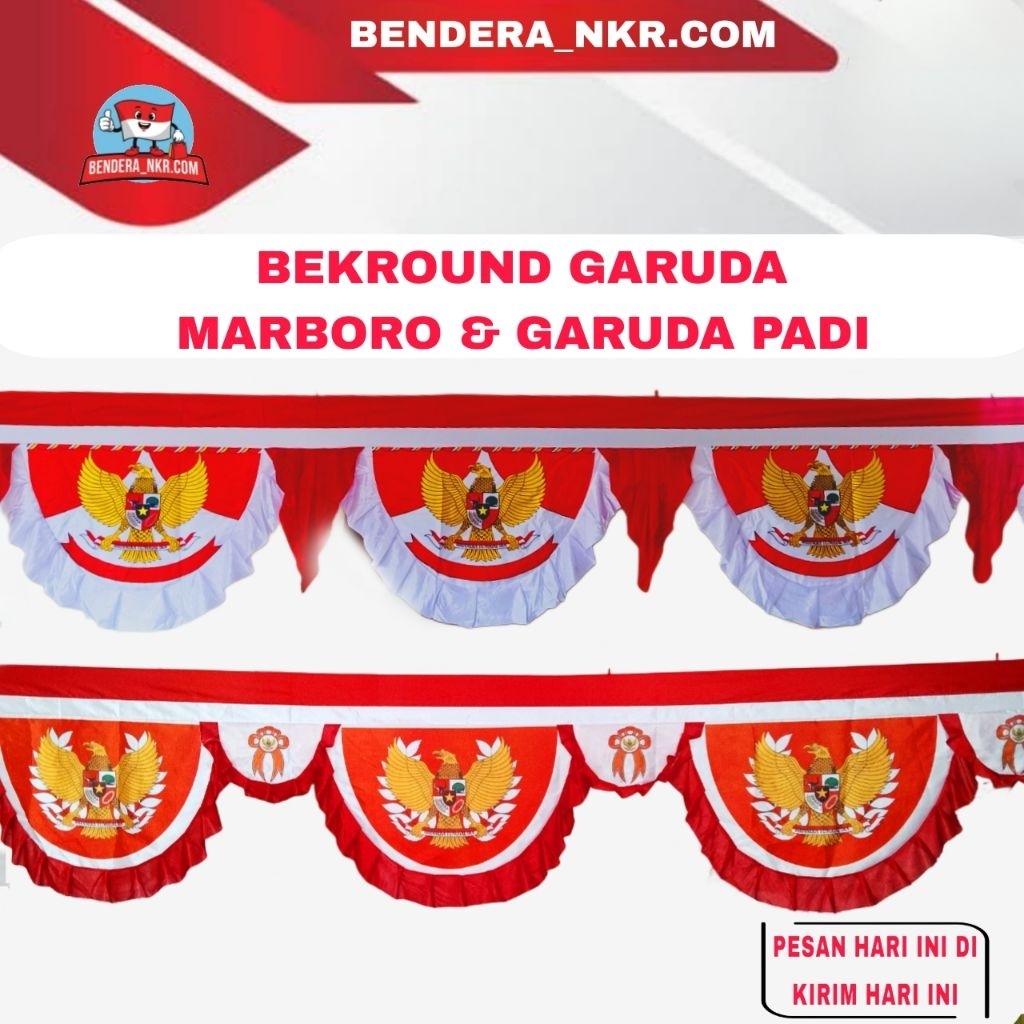 bendera bekroun garuda Marboro & garuda padi  merah putih panjang 5 & 10 glombang