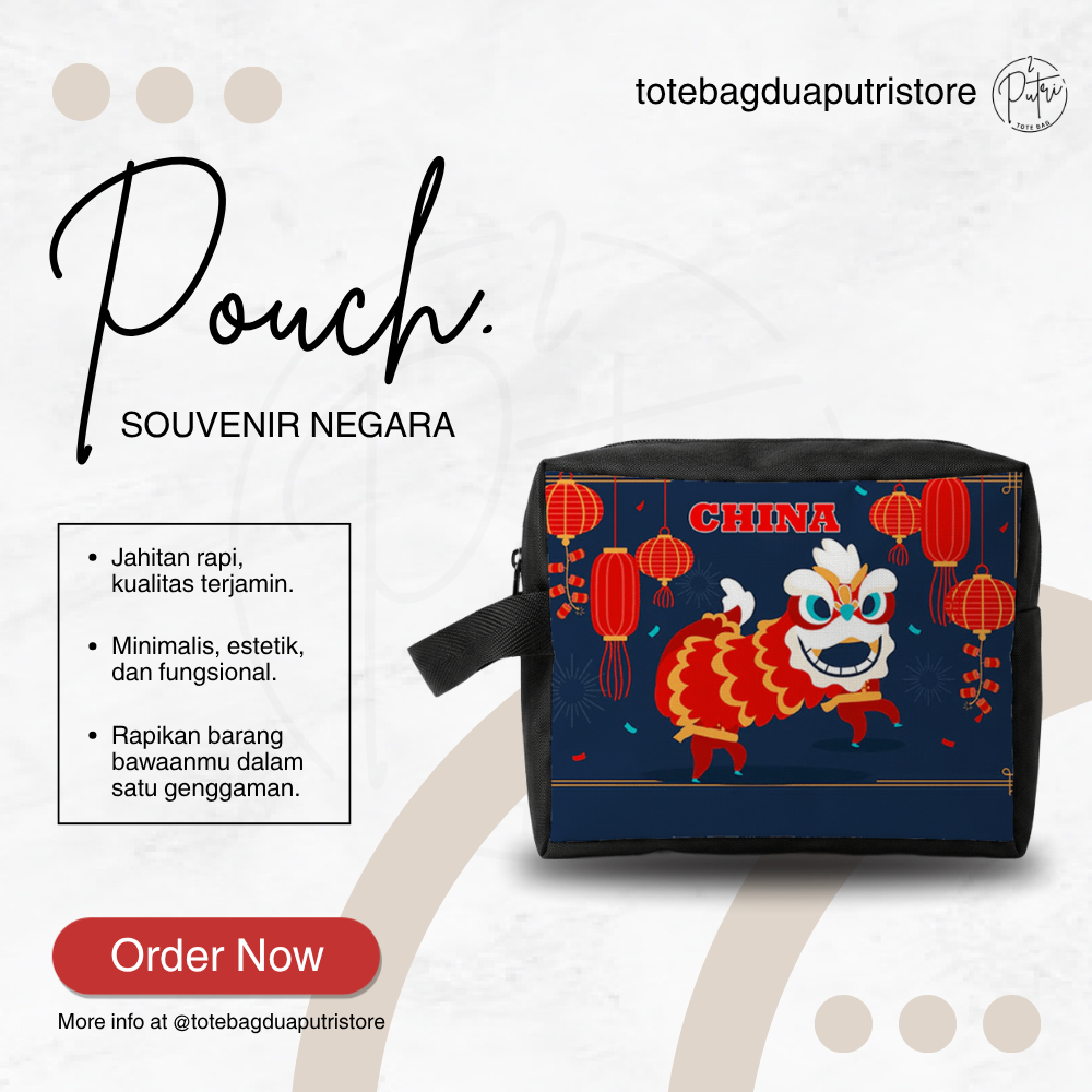 Pouch Kanvas Premiun China Chinese Series - Tas Pouch China Dengan Resleting Bisa Custom