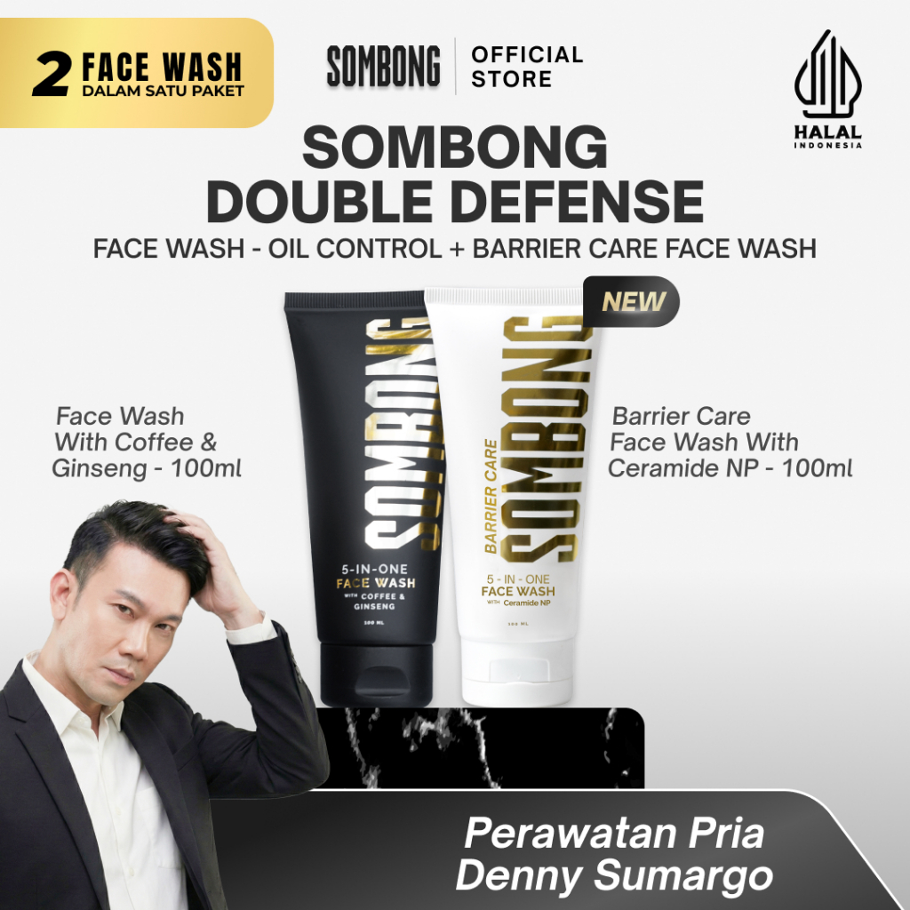 SOMBONG 5-in-1 Double Defense Face Wash - Oil Control Face Wash + Barrier Care Face Wash - Sabun Cuc
