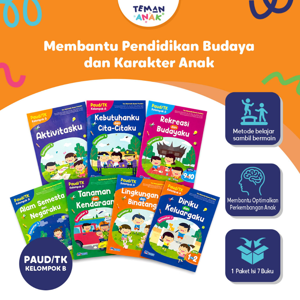 Paket 7 Buku Worksheet Anak TK B Kelompok B Persiapan Masuk SD Belajar Tematik & Karakter
