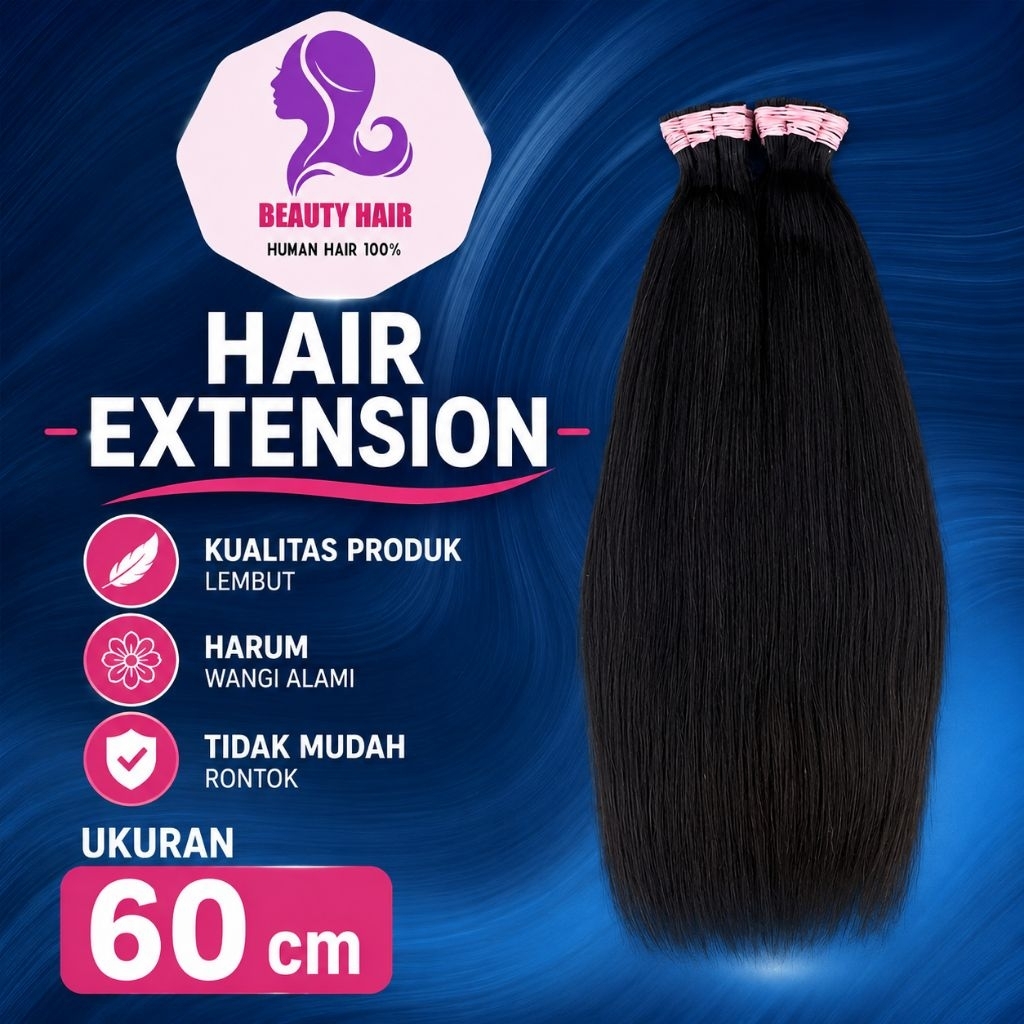 hair extension rambut sambung asli bahan rambut manusia 60cm