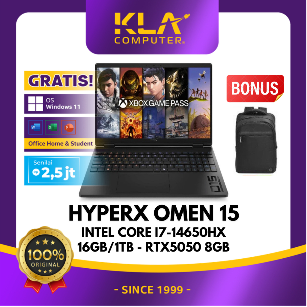 HP HyperX OMEN 15/Intel Core i7-14650HX/16GB/1TB SSD/GeForce RTX 5050 8GB/15.3 2.5K IPS 180Hz/Win 11