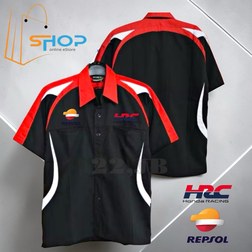 kemeja HONDA HRC REPSOL Model kombinasi•Baju Honda hrc repsol full bordir•Seragam Honda repsol lenga