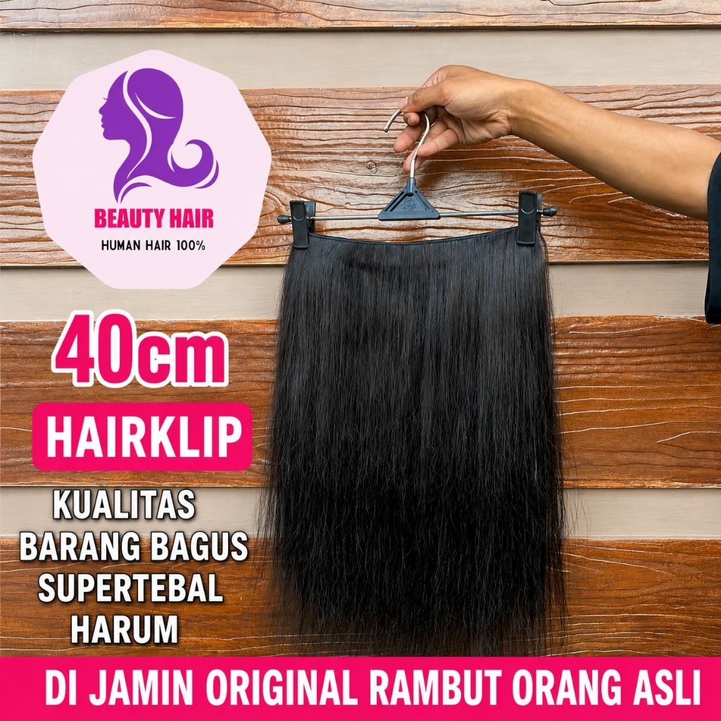 hair clip rambut sambung bahan manusia asli 40cm