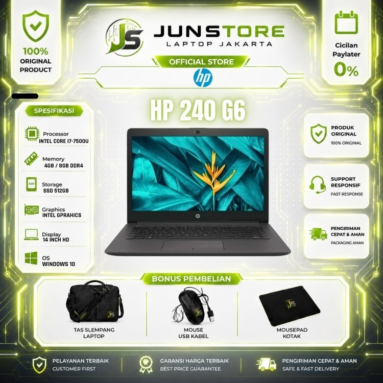 HP 240 G6 Core i7-7500U 8GB 512GB SSD Win10+Office RADEON 14.0” BUNDLING