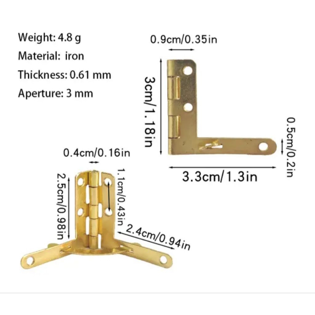 (1pcs) engsel sudut 90 derajat/engsel sudut kotak perhiasan, kotak kayu kecil(3.3cm×3cm)