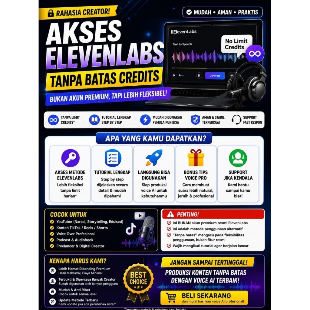 E- COURSE Tutorial ElevenLabs Voice AI Premium untuk Text to Speech Creator Digital