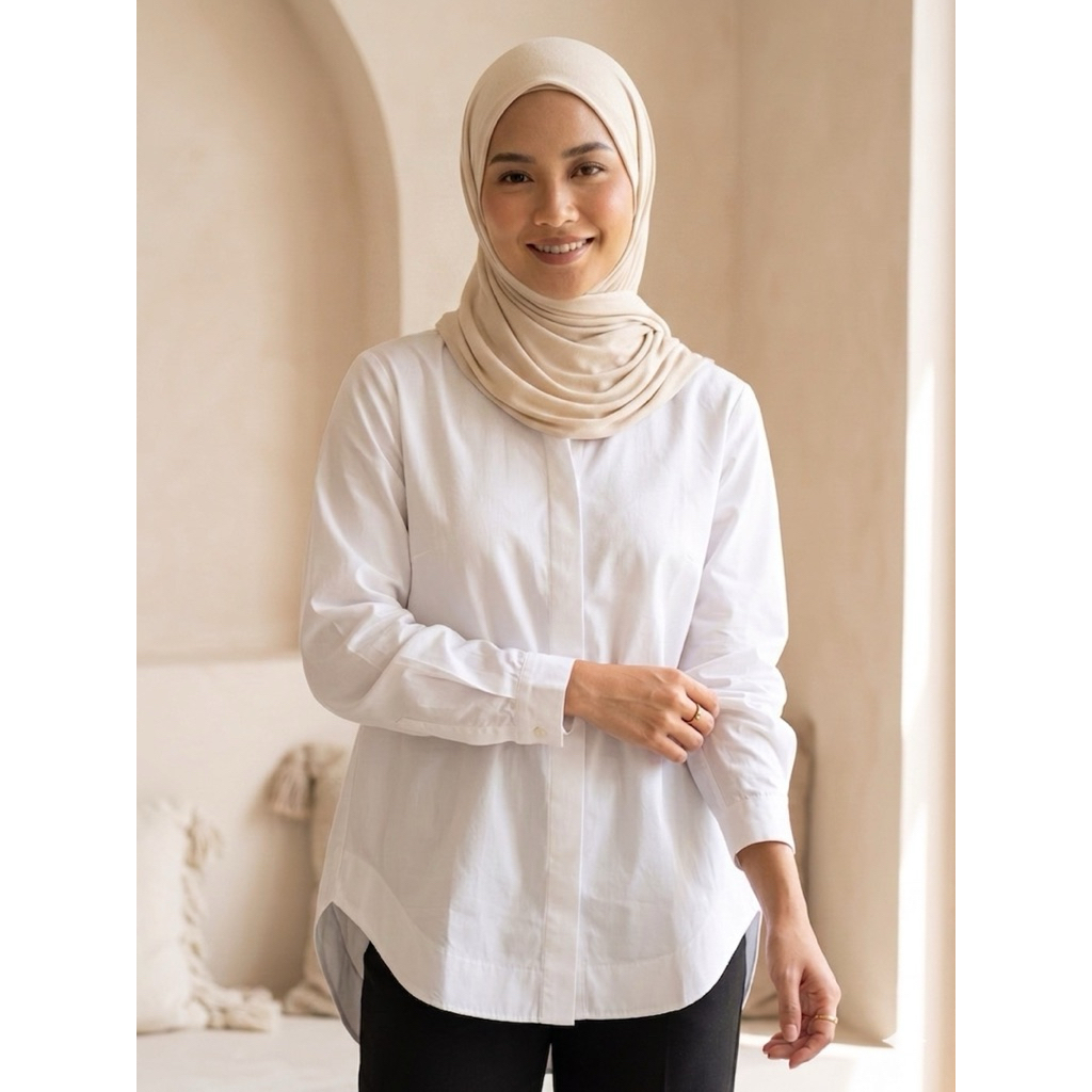 COD Kemeja Putih Wanita Bahan Rayon Atasan Kantoran White Basic Blouse  Cewek Terbaru