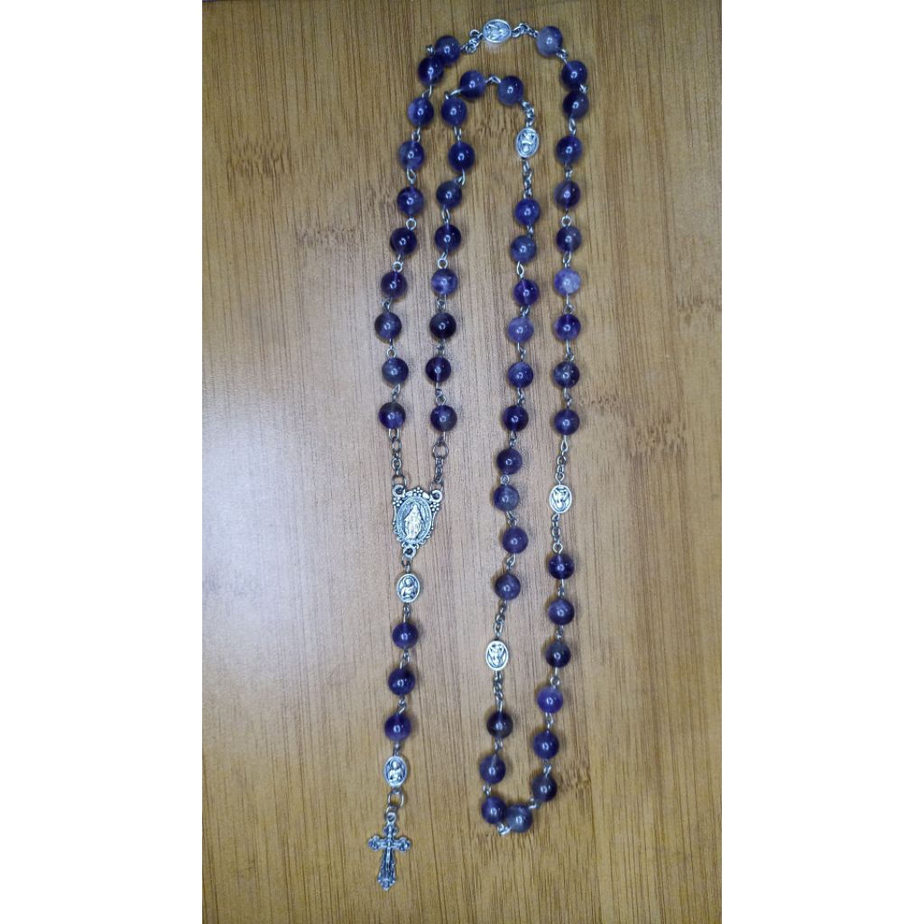 Kalung Rosario Amethyst/Kalung Rosario Batu Kecubung Ungu/Kalung Rosario Batu Alam Asli/Kalung Rosar