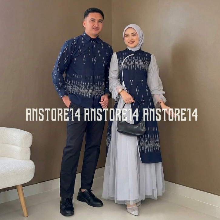 ANSTORE14 - BAJU TENUN COUPLE HANA NAVY - GAMIS WANITA JILBAB ATASAN WANITA KONDANGAN PREWEDDING