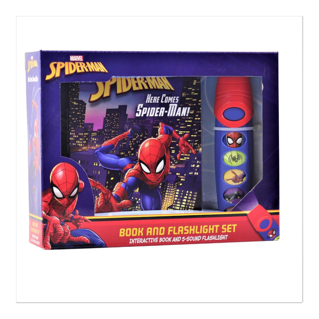 Marvel Spider-man - Pop-Up Board Book and Sound Flashlight Toy Set (Here Comes SpiderMan / Glow Spid