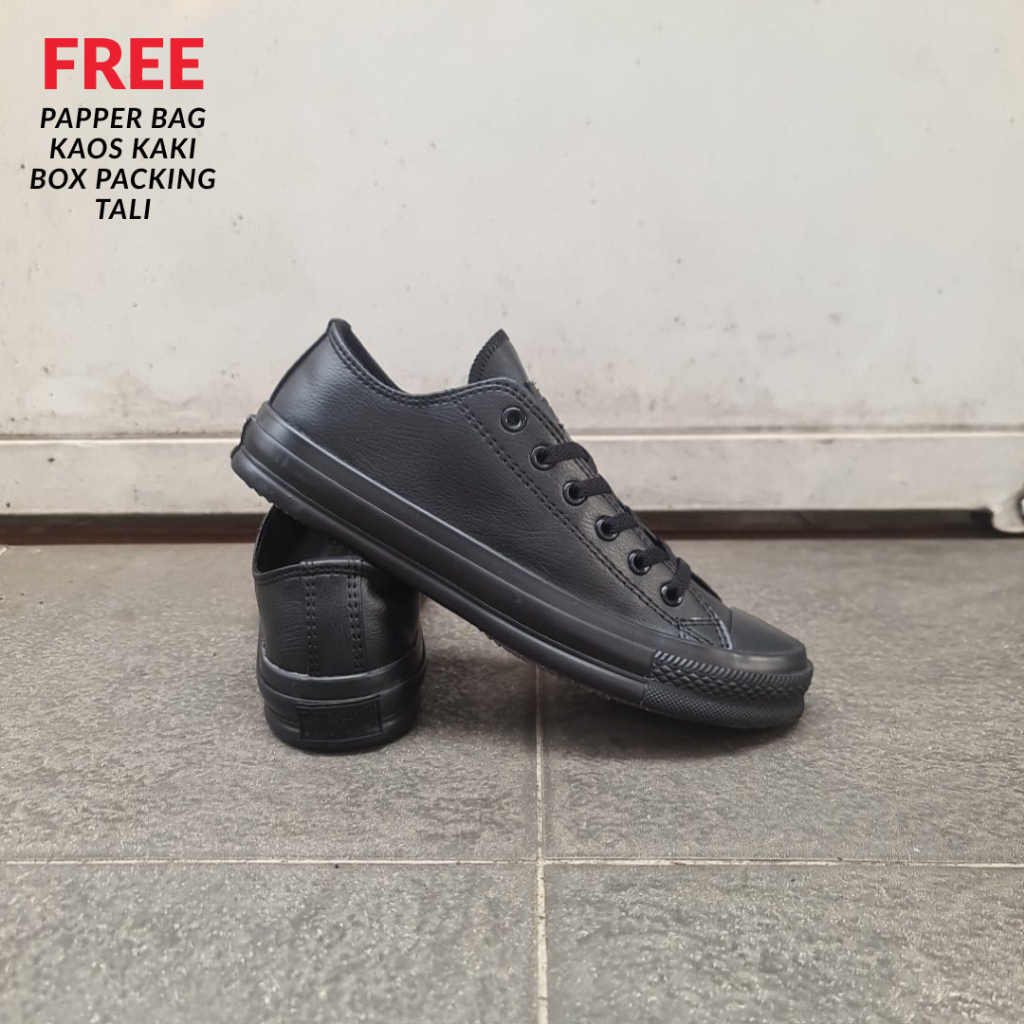 OBRAL SEPATU KULIT CONVERSE ALL STAR CHUCK TAYLOR LOW FULL BLACK 38-43 SNEAKERS LEATHER HITAM POLOS